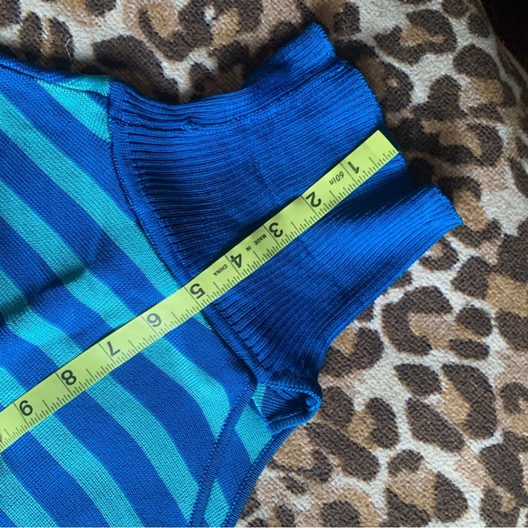 GIANNI VERSACE COUTURE vintage stripe knit turtleneck blouse blue black top - Picture 3 of 9